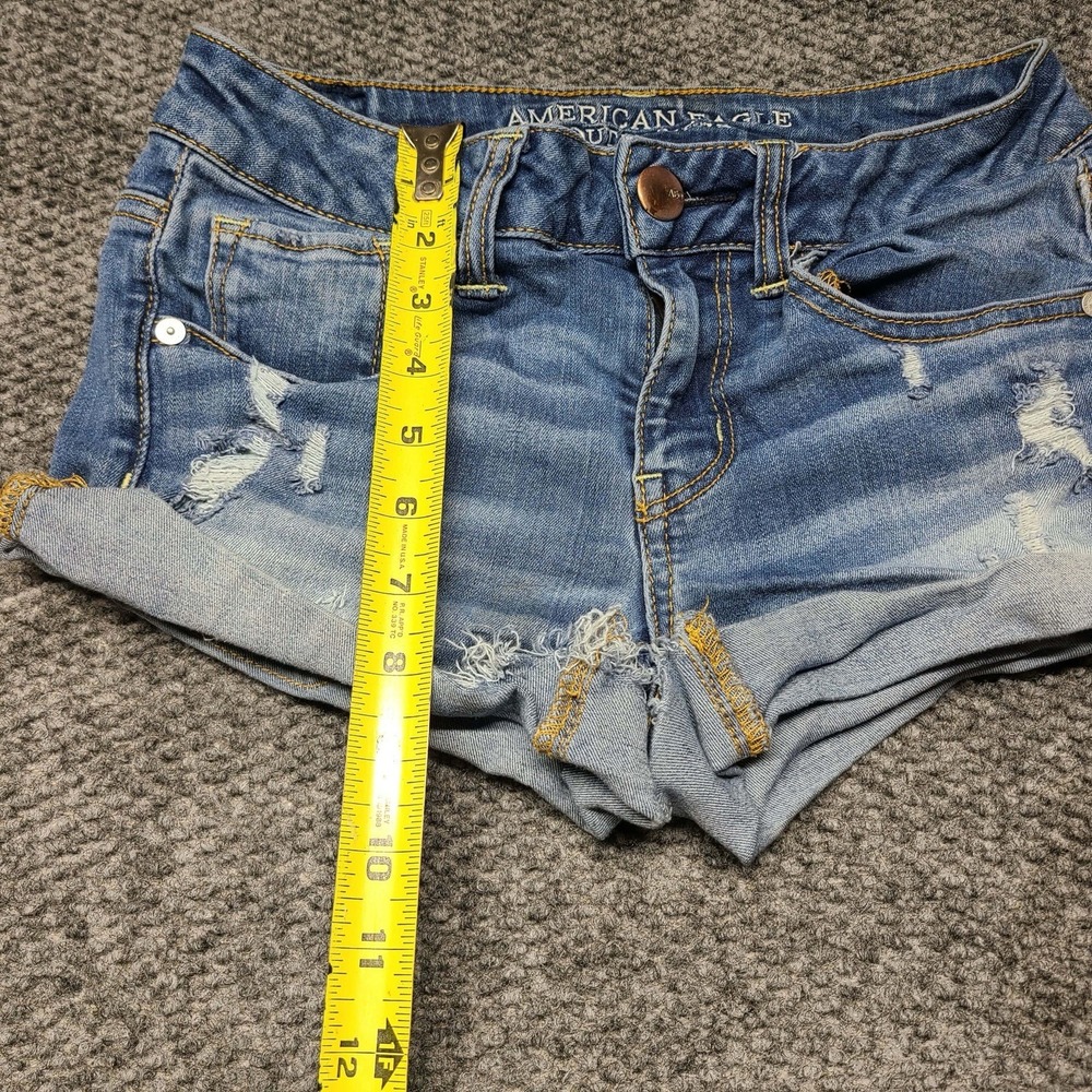 Y2k American Eagle Midi Shortie Distressed Cuffed Stretch Micro Shorts Sz 4 - Picture 5 of 16